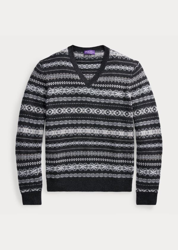Ralph Lauren Fair Isle Cashmere Svetrové Tmavě Šedé | Zd03MYtE