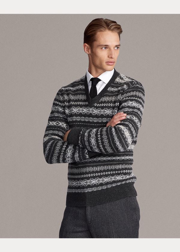 Ralph Lauren Fair Isle Cashmere Svetrové Tmavě Šedé | Zd03MYtE