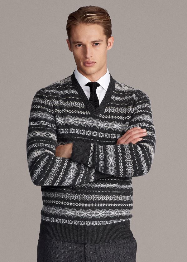 Ralph Lauren Fair Isle Cashmere Svetrové Tmavě Šedé | Zd03MYtE