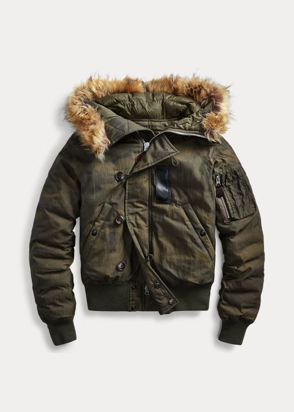 Ralph Lauren Faux Fur-Trim Jacket Maskáčové Zelene | UTUcXxMZ