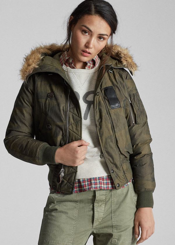 Ralph Lauren Faux Fur-Trim Jacket Maskáčové Zelene | UTUcXxMZ