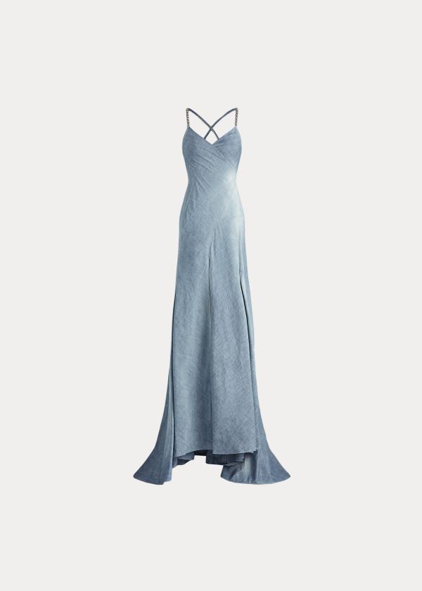 Ralph Lauren Fernanda Chambray Šaty Indigo | HPX4uyts