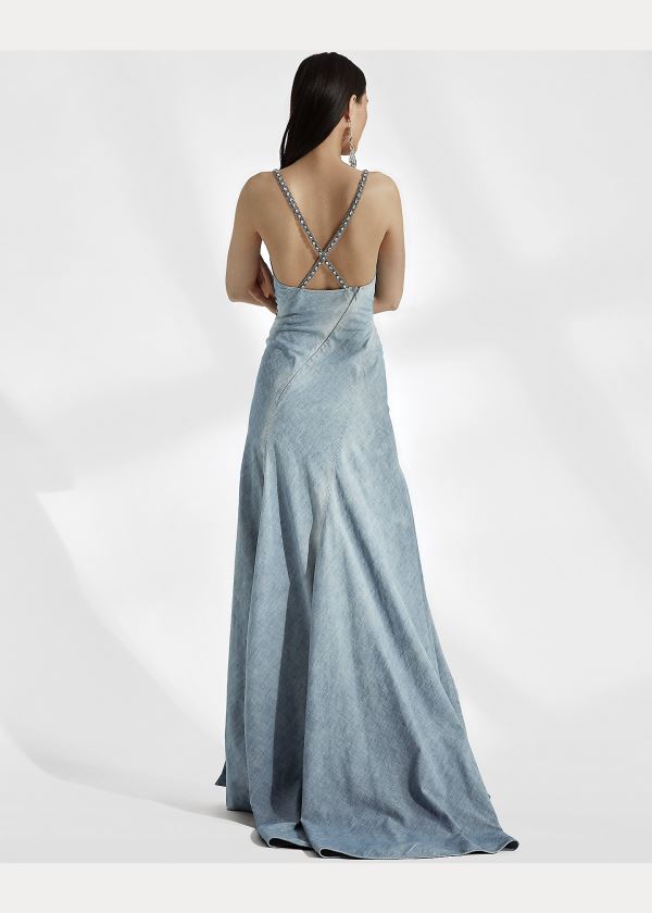 Ralph Lauren Fernanda Chambray Šaty Indigo | HPX4uyts