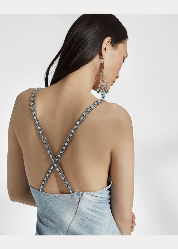 Ralph Lauren Fernanda Chambray Šaty Indigo | HPX4uyts