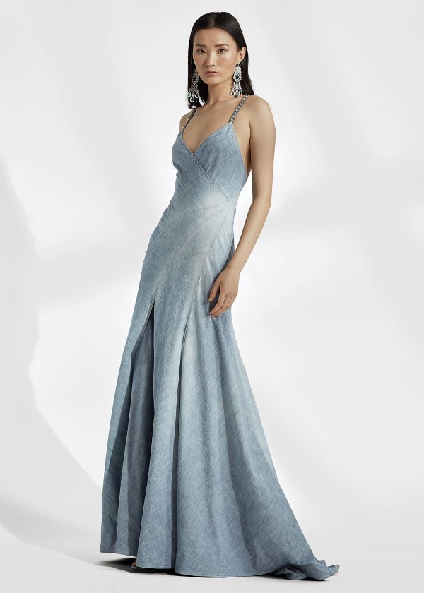 Ralph Lauren Fernanda Chambray Šaty Indigo | HPX4uyts