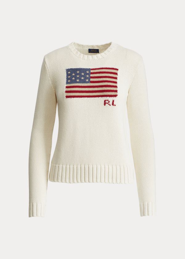 Ralph Lauren Flag Bavlněné Crewneck Svetrové Krém Viacfarebný | 4WSt9pGH