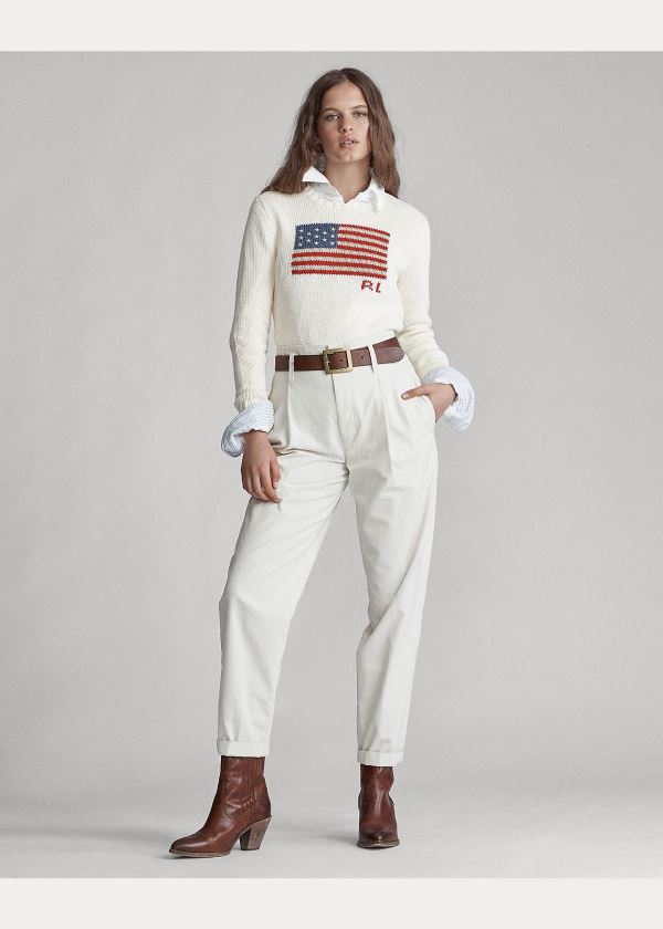 Ralph Lauren Flag Bavlněné Crewneck Svetrové Krém Viacfarebný | 4WSt9pGH