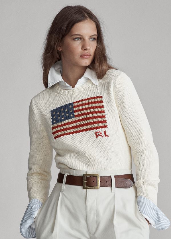 Ralph Lauren Flag Bavlněné Crewneck Svetrové Krém Viacfarebný | 4WSt9pGH