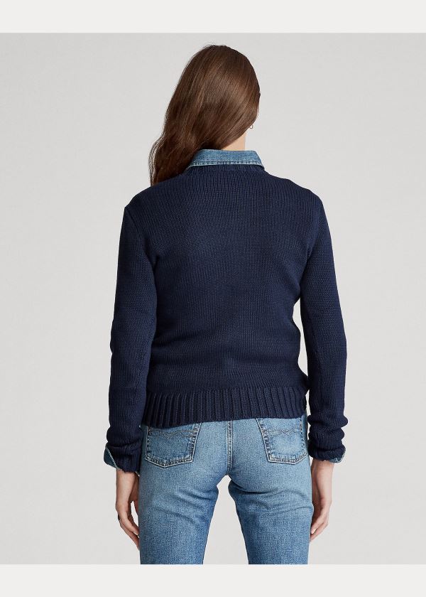 Ralph Lauren Flag Bavlněné Crewneck Svetrové Tmavě Blankyt | p6lPQkPm