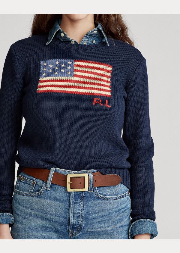 Ralph Lauren Flag Bavlněné Crewneck Svetrové Tmavě Blankyt | p6lPQkPm