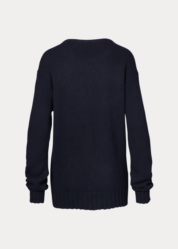 Ralph Lauren Flag Cashmere Crewneck Svetrové Tmavě Blankyt Viacfarebný | D4ETAKwf