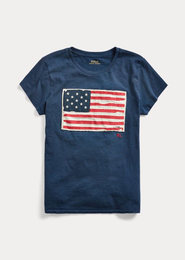 Ralph Lauren Flag Jersey Graphic T-Shirt Blankyt | NzoEgya0