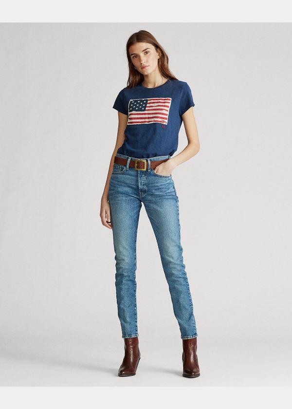 Ralph Lauren Flag Jersey Graphic T-Shirt Blankyt | NzoEgya0