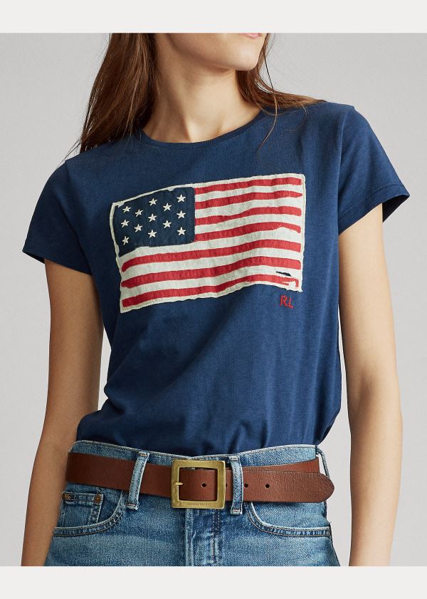 Ralph Lauren Flag Jersey Graphic T-Shirt Blankyt | NzoEgya0