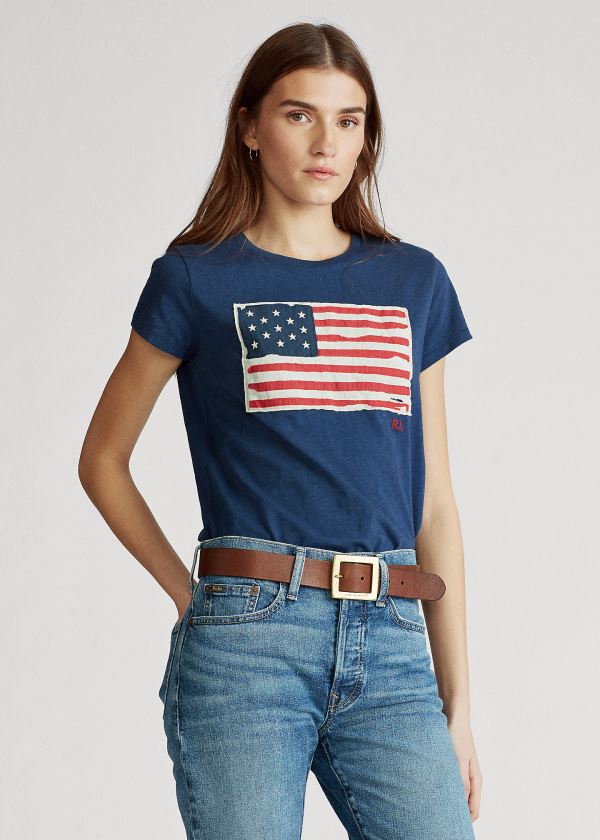 Ralph Lauren Flag Jersey Graphic T-Shirt Blankyt | NzoEgya0