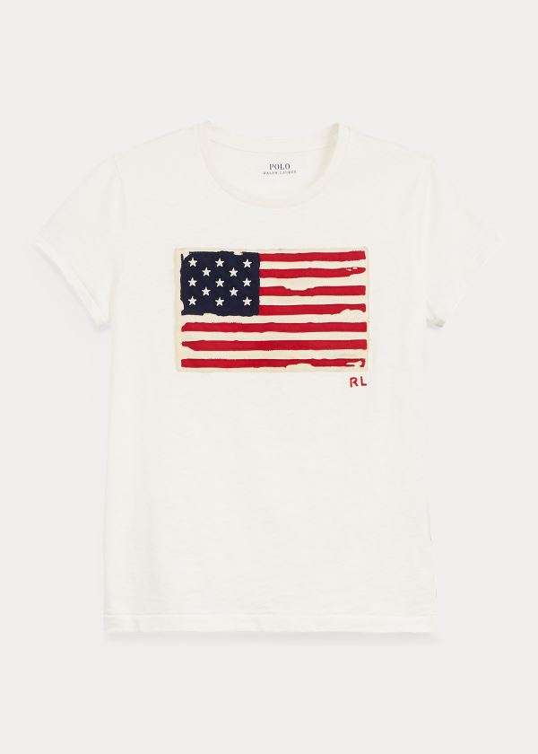 Ralph Lauren Flag Jersey Graphic T-Shirt Krém | QGNGoKa3