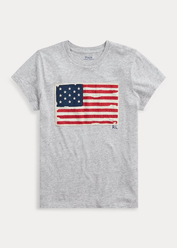 Ralph Lauren Flag Jersey Graphic T-Shirt Šedé Viacfarebný | op7TyxRi