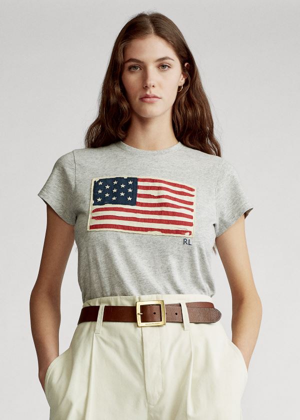 Ralph Lauren Flag Jersey Graphic T-Shirt Šedé Viacfarebný | op7TyxRi