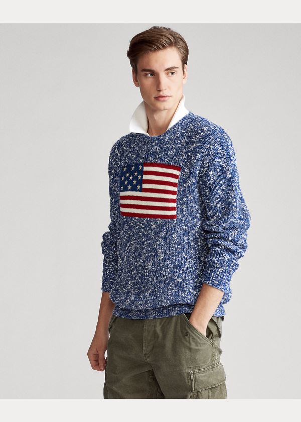 Ralph Lauren Flag Marled Bavlněné Svetrové Blankyt | Lrdglgb5