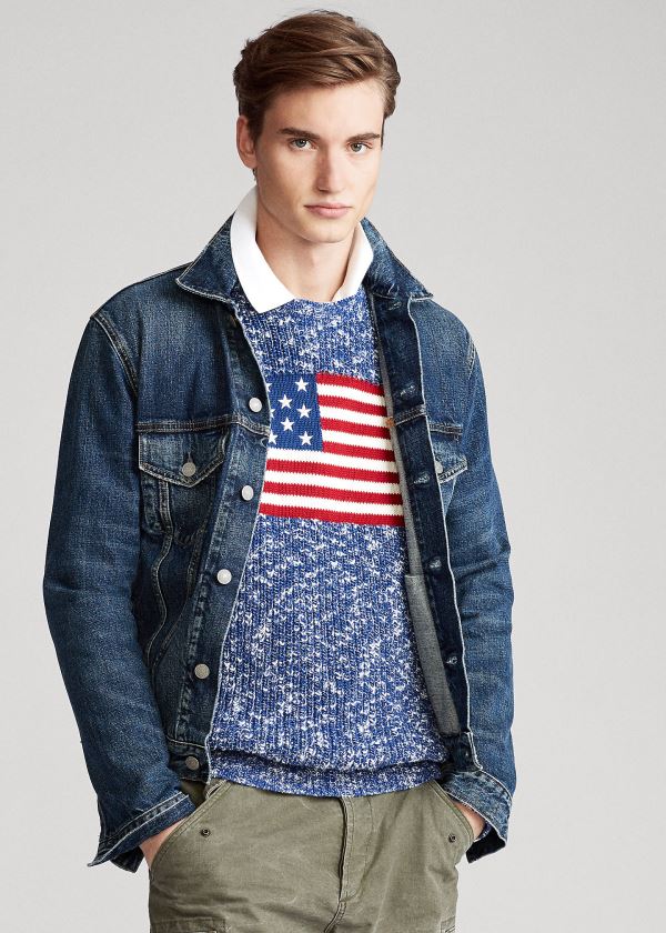 Ralph Lauren Flag Marled Bavlněné Svetrové Blankyt | Lrdglgb5