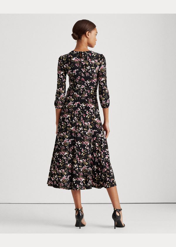 Ralph Lauren Floral Balloon-Sleeve Šaty Černé Růžové Viacfarebný | KcYqI36i