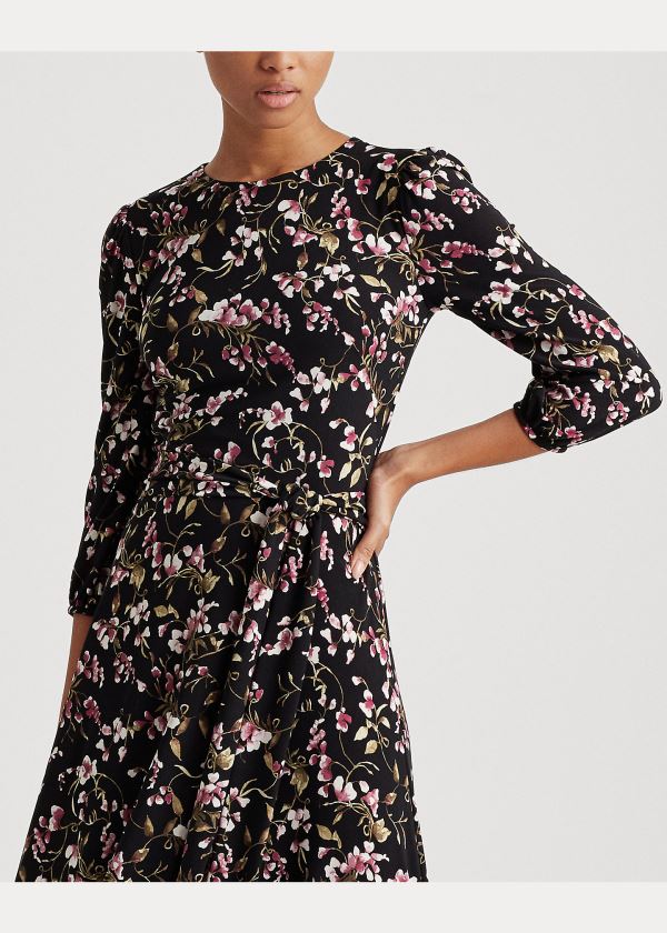 Ralph Lauren Floral Balloon-Sleeve Šaty Černé Růžové Viacfarebný | KcYqI36i