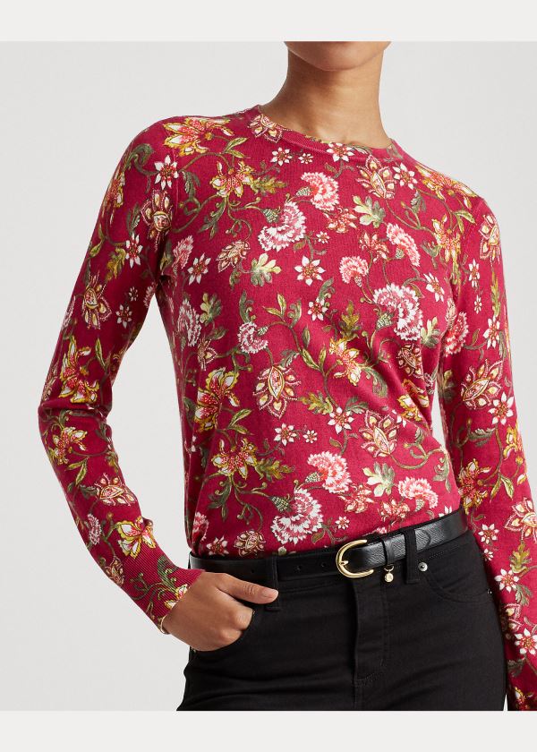 Ralph Lauren Floral Bavlněné-Blend Svetrové Světle Fuchsie Viacfarebný | r9q4WUn3