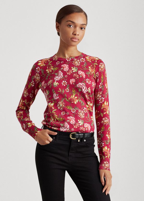 Ralph Lauren Floral Bavlněné-Blend Svetrové Světle Fuchsie Viacfarebný | r9q4WUn3