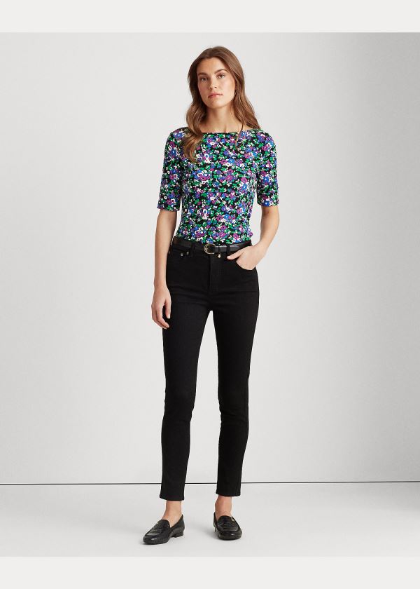 Ralph Lauren Floral Bavlněné-Blend Top Černé Viacfarebný | Qz1698FH