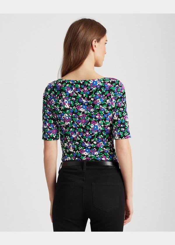 Ralph Lauren Floral Bavlněné-Blend Top Černé Viacfarebný | Qz1698FH