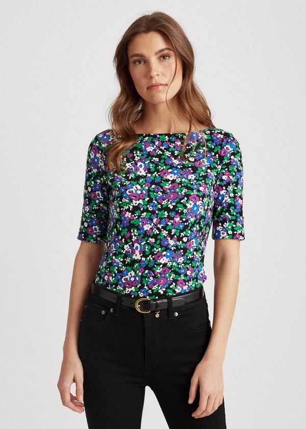 Ralph Lauren Floral Bavlněné-Blend Top Černé Viacfarebný | Qz1698FH