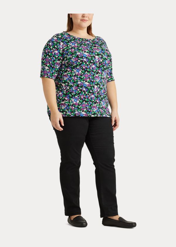 Ralph Lauren Floral Bavlněné-Blend Top Černé Viacfarebný | ZMwBjdee