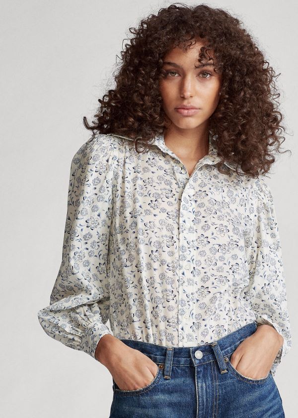 Ralph Lauren Floral Bavlněné Shirt Bílé Blankyt | KaHD1XjA