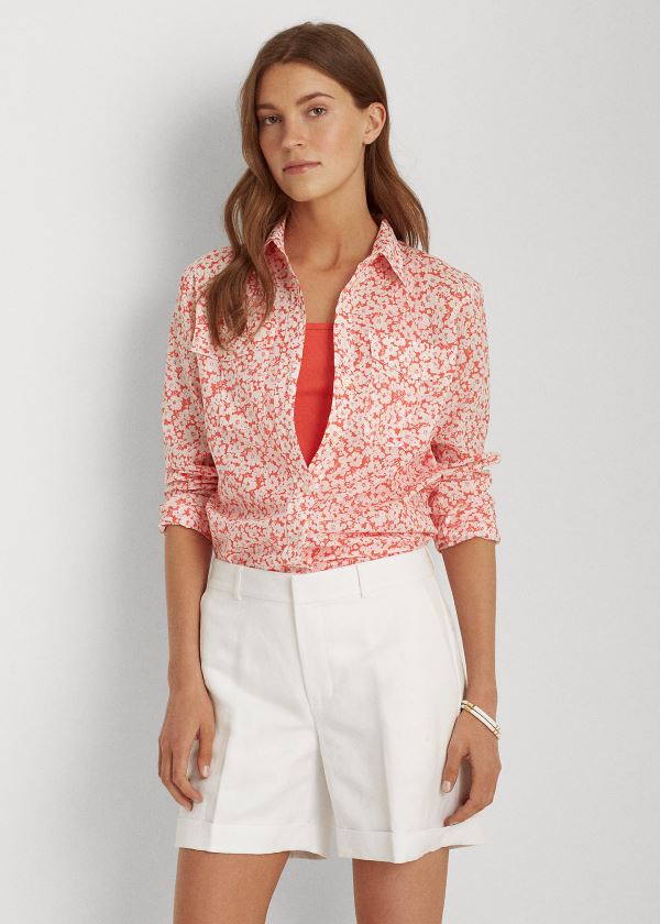 Ralph Lauren Floral Bavlněné Shirt Červené Bílé | R0QMZqw3