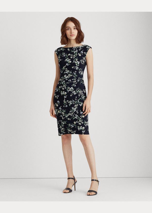 Ralph Lauren Floral Boatneck Šaty Tmavě Blankyt Blankyt Viacfarebný | g8jm8w3A