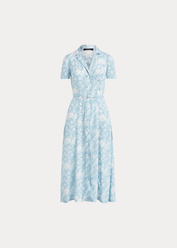 Ralph Lauren Floral Crepe Midi Šaty Blankyt Bílé | XJPZu7Cv