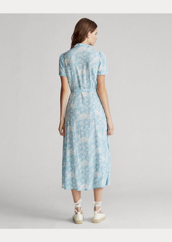 Ralph Lauren Floral Crepe Midi Šaty Blankyt Bílé | XJPZu7Cv