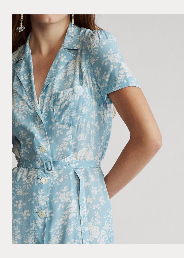 Ralph Lauren Floral Crepe Midi Šaty Blankyt Bílé | XJPZu7Cv