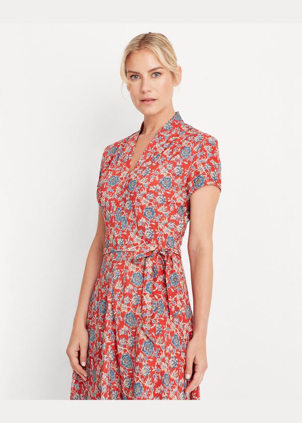 Ralph Lauren Floral Crepe Midi Šaty Červené Viacfarebný | O0WuFUfn