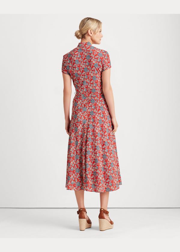 Ralph Lauren Floral Crepe Midi Šaty Červené Viacfarebný | O0WuFUfn