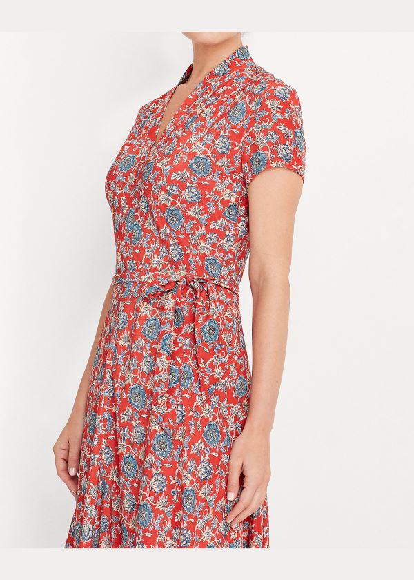 Ralph Lauren Floral Crepe Midi Šaty Červené Viacfarebný | O0WuFUfn