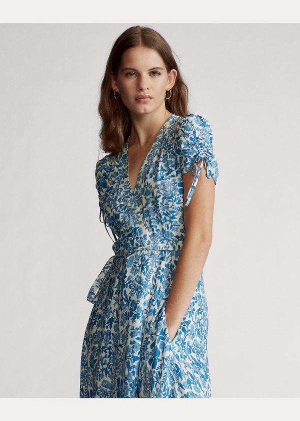 Ralph Lauren Floral Crepe Wrap Šaty Bílé Blankyt | b6wOsZTY