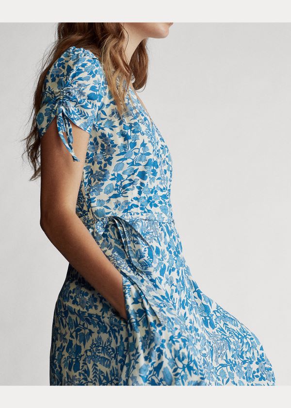 Ralph Lauren Floral Crepe Wrap Šaty Bílé Blankyt | b6wOsZTY