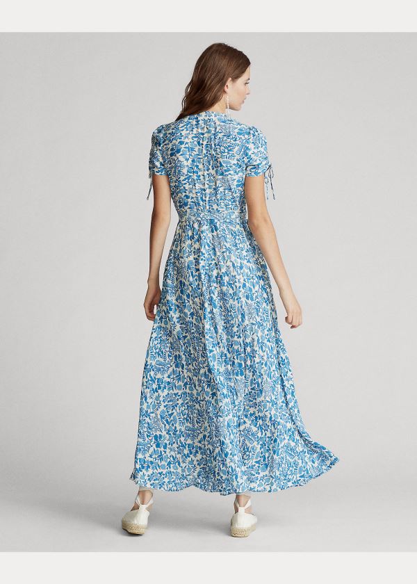 Ralph Lauren Floral Crepe Wrap Šaty Bílé Blankyt | b6wOsZTY