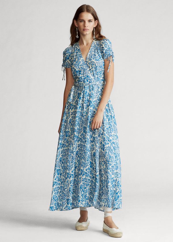 Ralph Lauren Floral Crepe Wrap Šaty Bílé Blankyt | b6wOsZTY