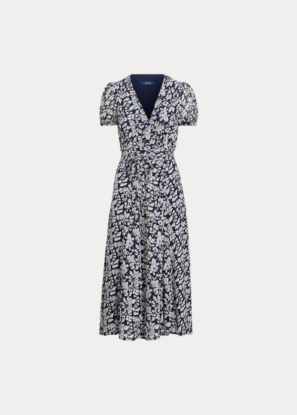 Ralph Lauren Floral Crepe Wrap Šaty Tmavě Blankyt Viacfarebný | umieTubk