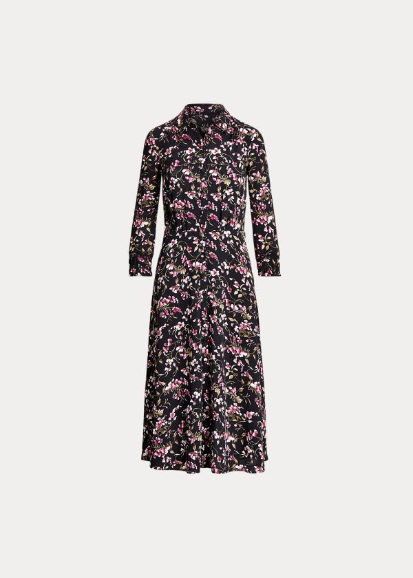 Ralph Lauren Floral Crepe Šaty Černé Růžové Viacfarebný | po55EK9o