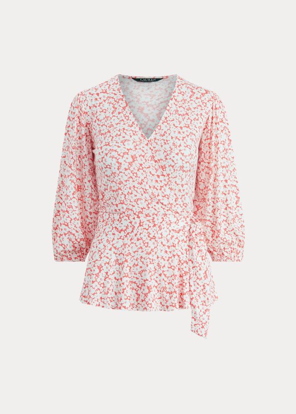 Ralph Lauren Floral Faux-Wrap Jersey Top Červené Viacfarebný | JXqnOFhK