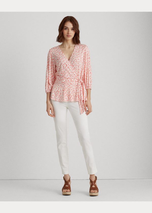 Ralph Lauren Floral Faux-Wrap Jersey Top Červené Viacfarebný | JXqnOFhK
