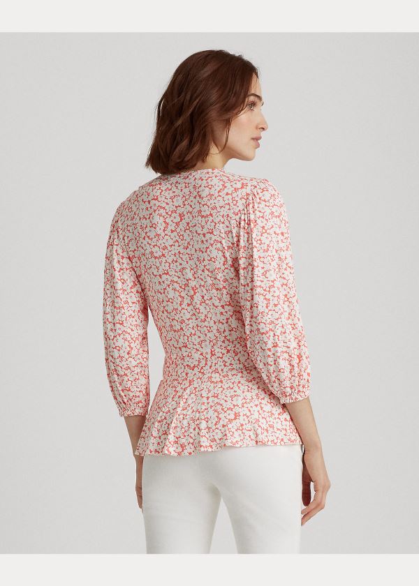 Ralph Lauren Floral Faux-Wrap Jersey Top Červené Viacfarebný | JXqnOFhK